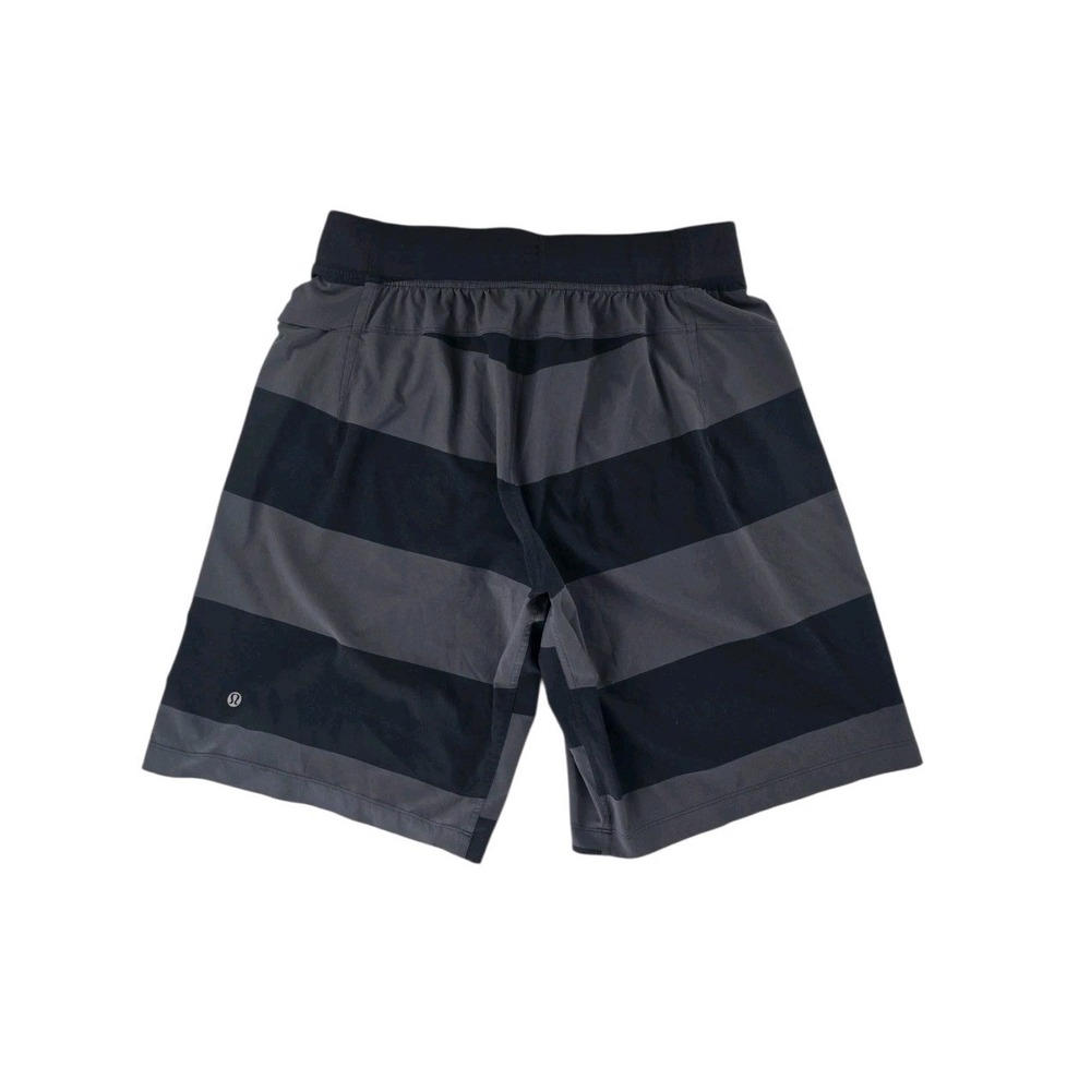 Lululemon THE Training Shorts Mens L Striped Athletic Grey Black Drawstring